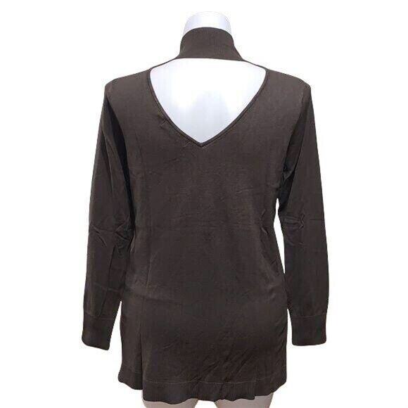 525 America Womens Pullover Sweater Knit Cutout Back Tunic Brown Large - Picture 2 of 10